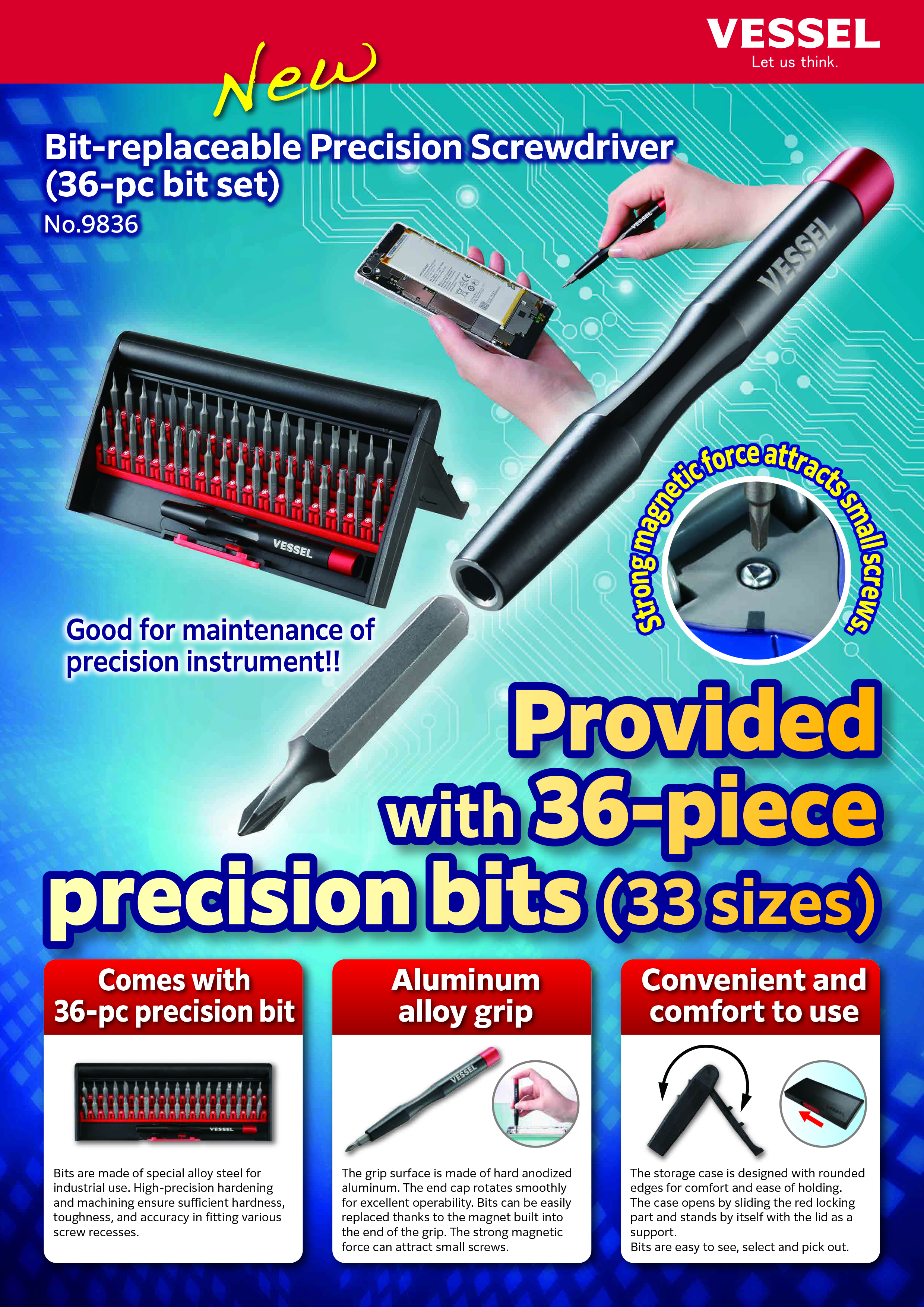 Interchangeable precision Screwdriver 36PC. Bit Set [9836U]